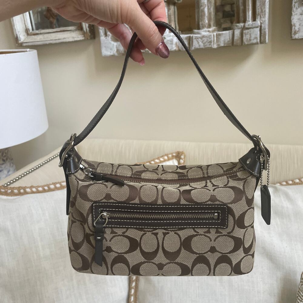 Coach Mini Baguette Signature Brown Jacquard Y2K Shoulder Bag Rare